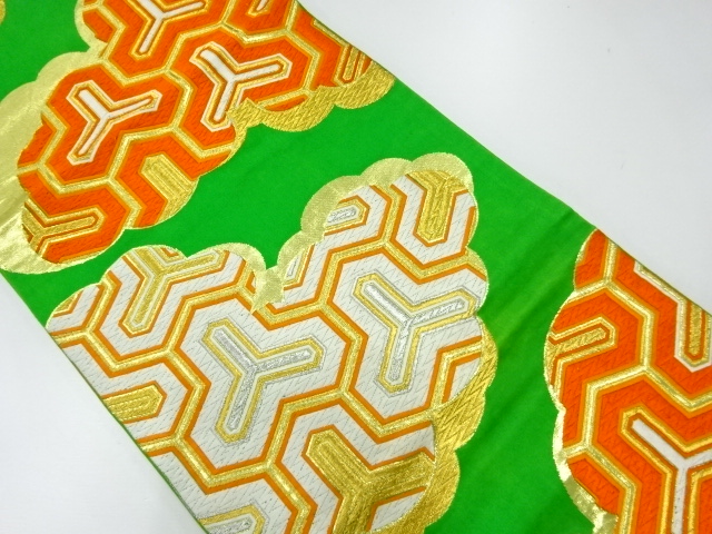 JAPANESE KIMONO / ANTIQUE FUKURO OBI / SILK / WOVEN CLOUD & BISHAMON KIKKO 